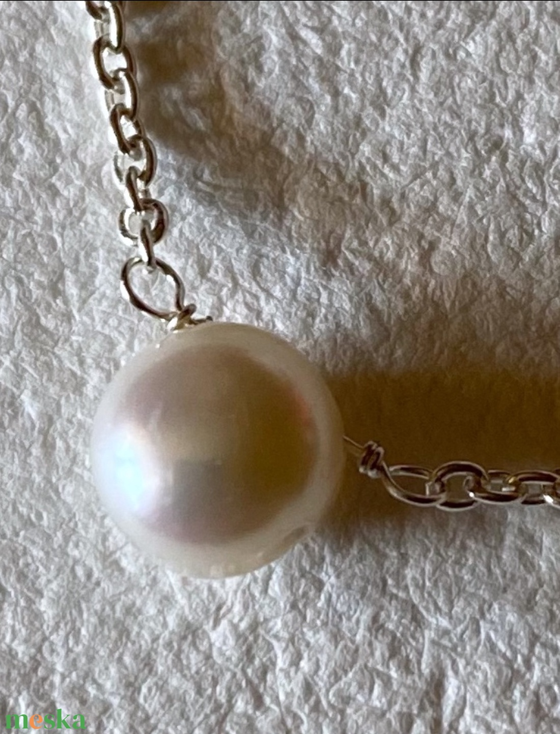 Minimál ezüst nyaklánc tenyésztett gyönggyel - ékszer - nyaklánc - gyöngyös nyaklánc - Meska.hu