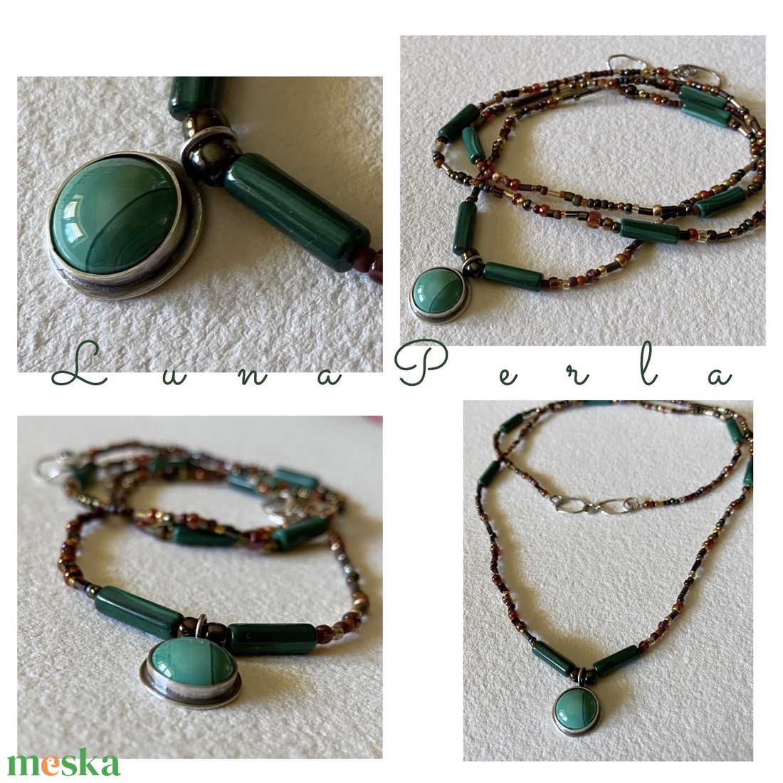 Malachit nyaklánc - ékszer - nyaklánc - gyöngyös nyaklánc - Meska.hu