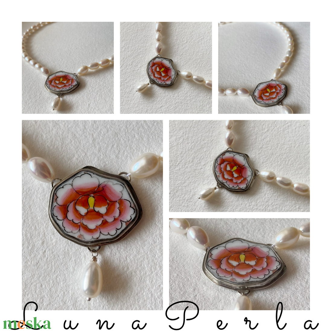 Porcelán ezüst medál nyaklánccal - ékszer - nyaklánc - medál - Meska.hu