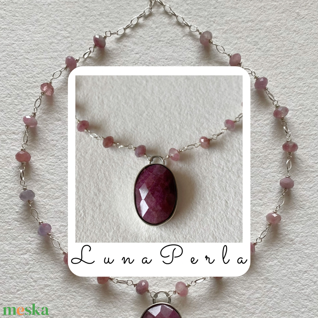 Rubin - turmalin ezüst nyaklánc - ékszer - nyaklánc - medálos nyaklánc - Meska.hu