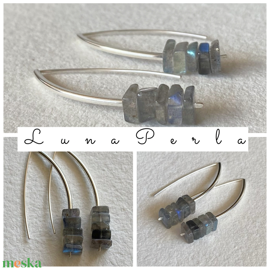 Modern minimál labradorittal - ékszer - fülbevaló - lógó fülbevaló - Meska.hu