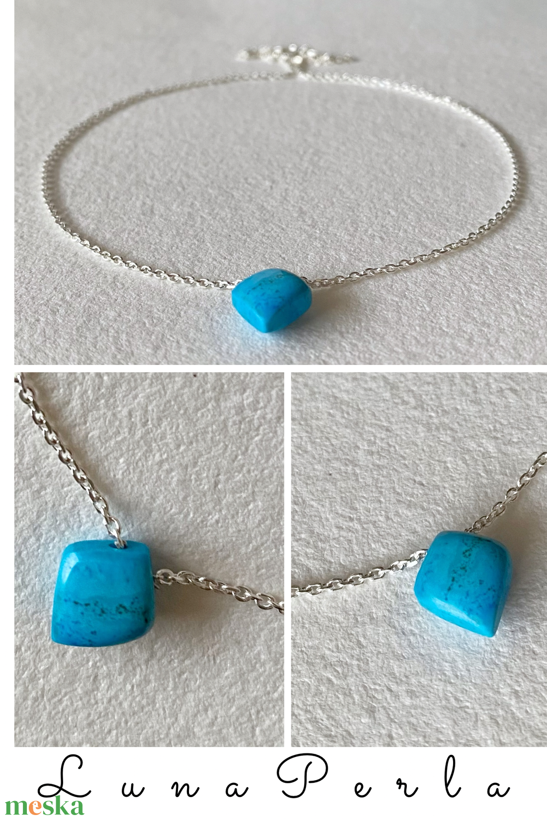 Minimál nyaklánc türkizzel - ékszer - nyaklánc - gyöngyös nyaklánc - Meska.hu