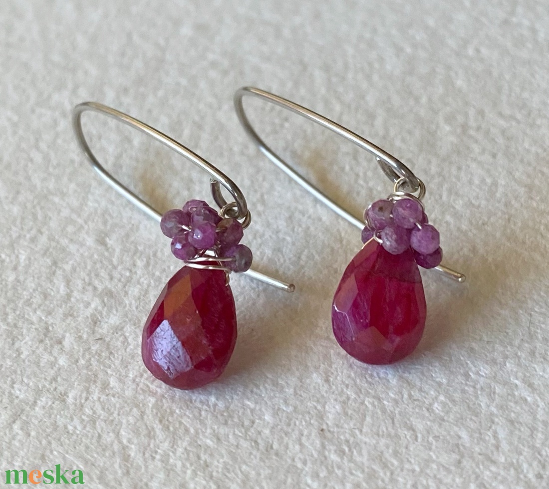 Rubin fülbevaló - ékszer - fülbevaló - lógó fülbevaló - Meska.hu