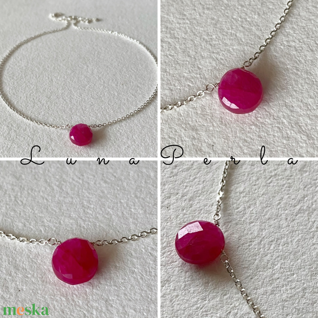 Minimál nyaklánc rubinnal - ékszer - nyaklánc - medálos nyaklánc - Meska.hu