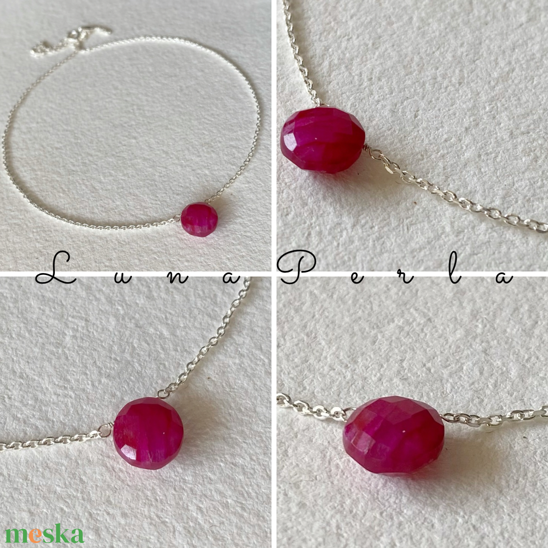 Minimál nyaklánc rubinnal - ékszer - nyaklánc - medálos nyaklánc - Meska.hu
