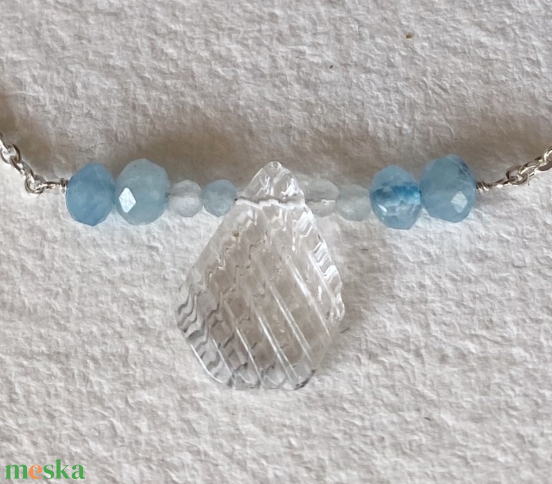 Akvamarin - hegyikristály nyaklánc - ékszer - nyaklánc - gyöngyös nyaklánc - Meska.hu