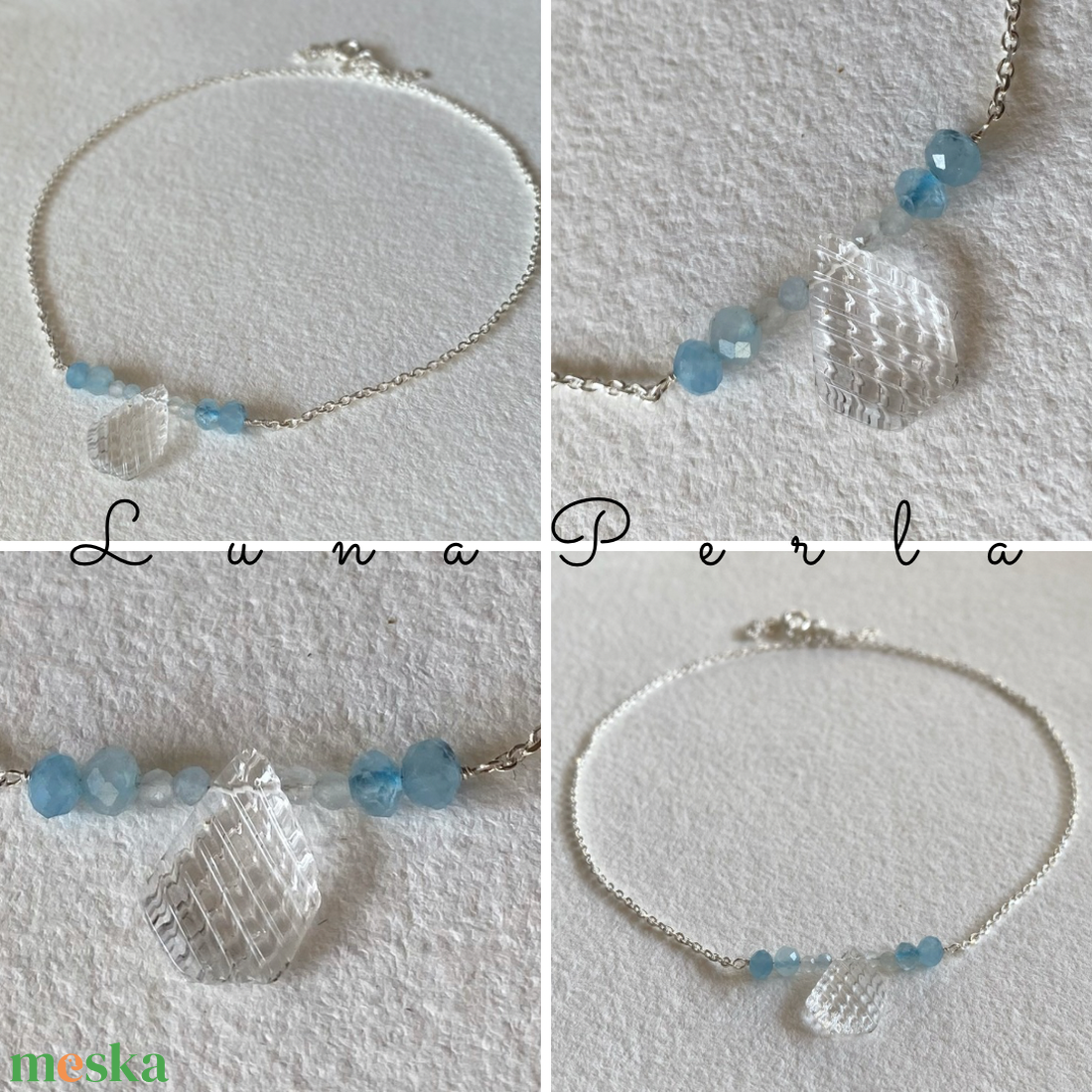 Akvamarin - hegyikristály nyaklánc - ékszer - nyaklánc - gyöngyös nyaklánc - Meska.hu