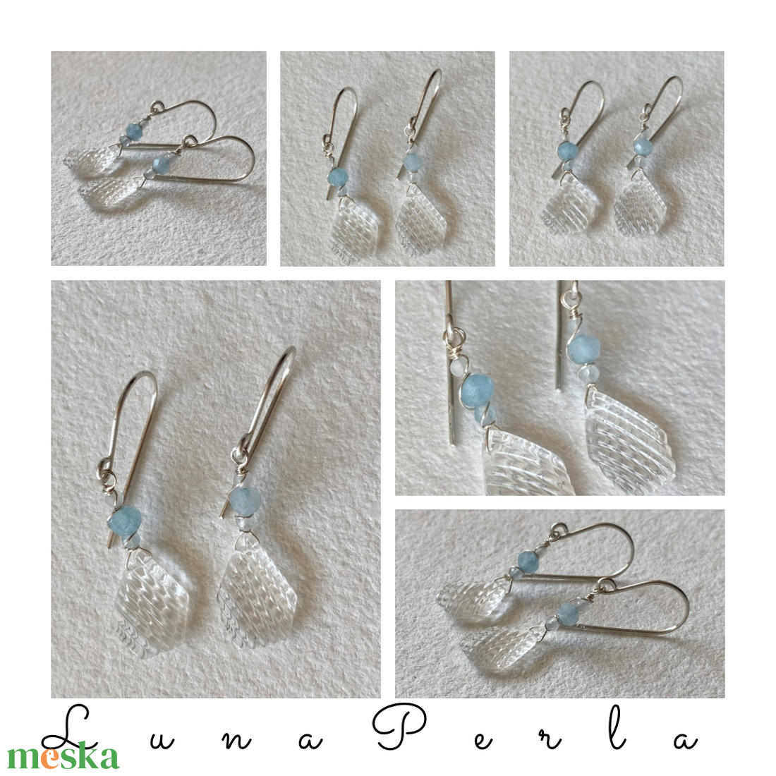 Akvamarin - hegyikristály fülbevaló - ékszer - fülbevaló - lógó csepp fülbevaló - Meska.hu