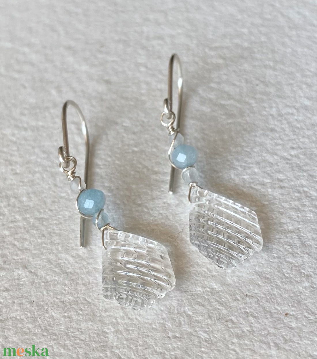 Akvamarin - hegyikristály fülbevaló - ékszer - fülbevaló - lógó csepp fülbevaló - Meska.hu