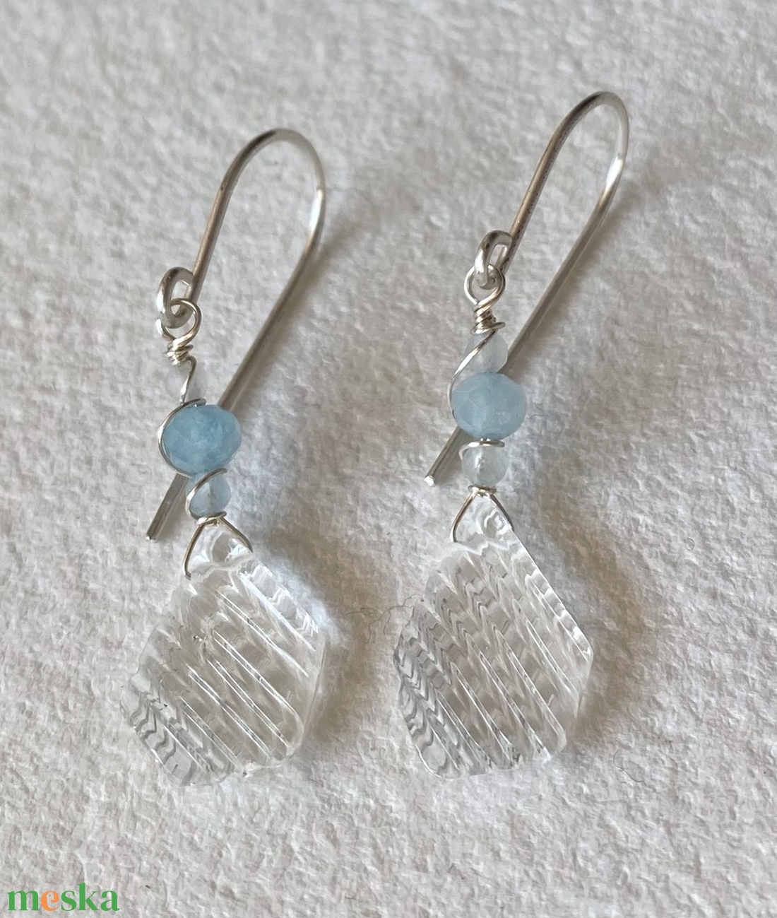 Akvamarin - hegyikristály fülbevaló - ékszer - fülbevaló - lógó csepp fülbevaló - Meska.hu