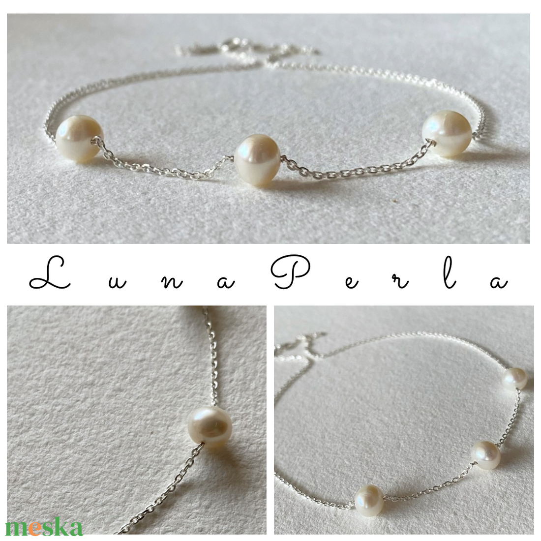 Minimál ezüst nyaklánc tenyésztett gyönggyel - ékszer - nyaklánc - gyöngyös nyaklánc - Meska.hu