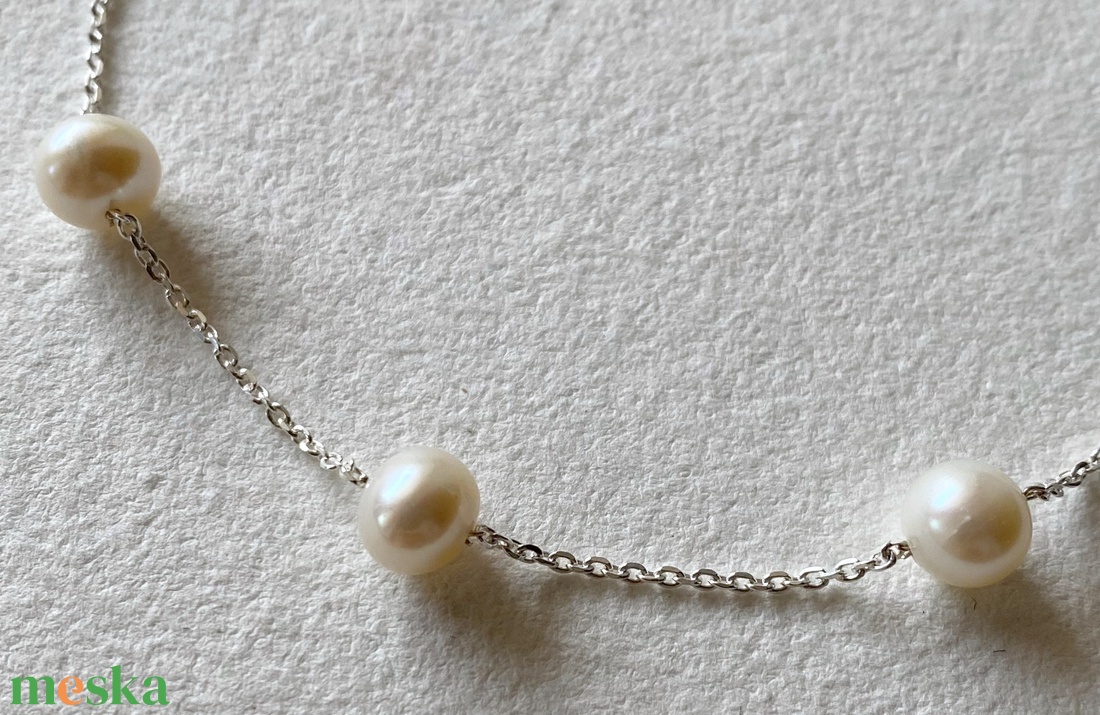 Minimál ezüst nyaklánc tenyésztett gyönggyel - ékszer - nyaklánc - gyöngyös nyaklánc - Meska.hu