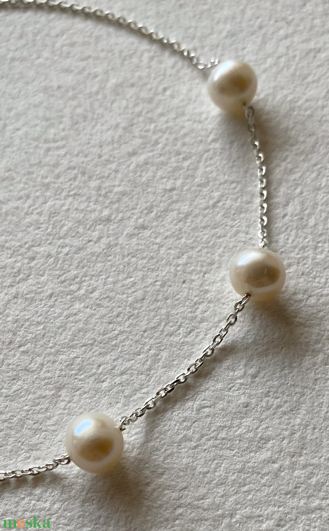 Minimál ezüst nyaklánc tenyésztett gyönggyel - ékszer - nyaklánc - gyöngyös nyaklánc - Meska.hu