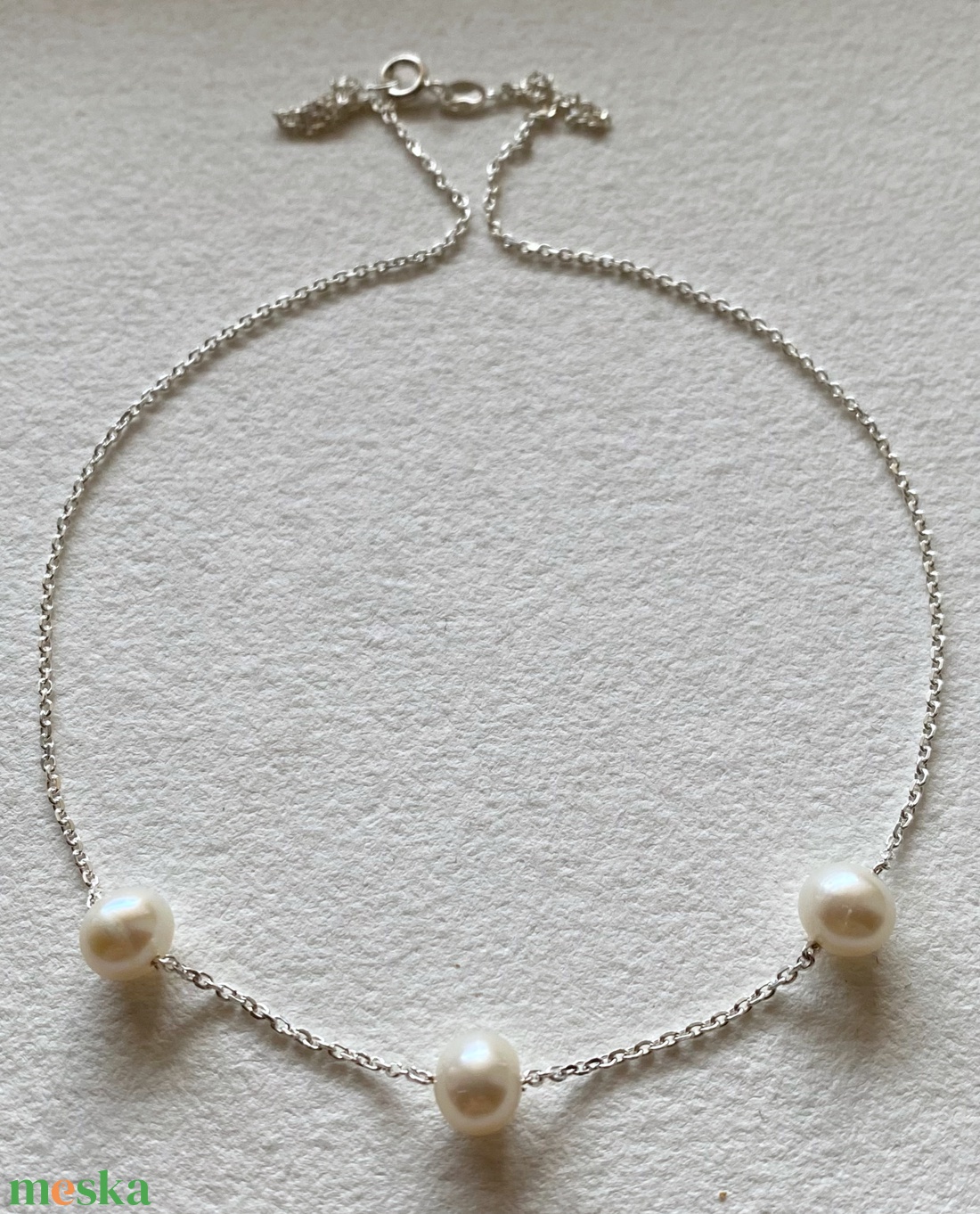 Minimál ezüst nyaklánc tenyésztett gyönggyel - ékszer - nyaklánc - gyöngyös nyaklánc - Meska.hu