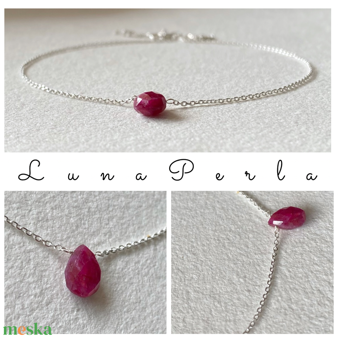 Minimál nyaklánc rubinnal - ékszer - nyaklánc - medálos nyaklánc - Meska.hu