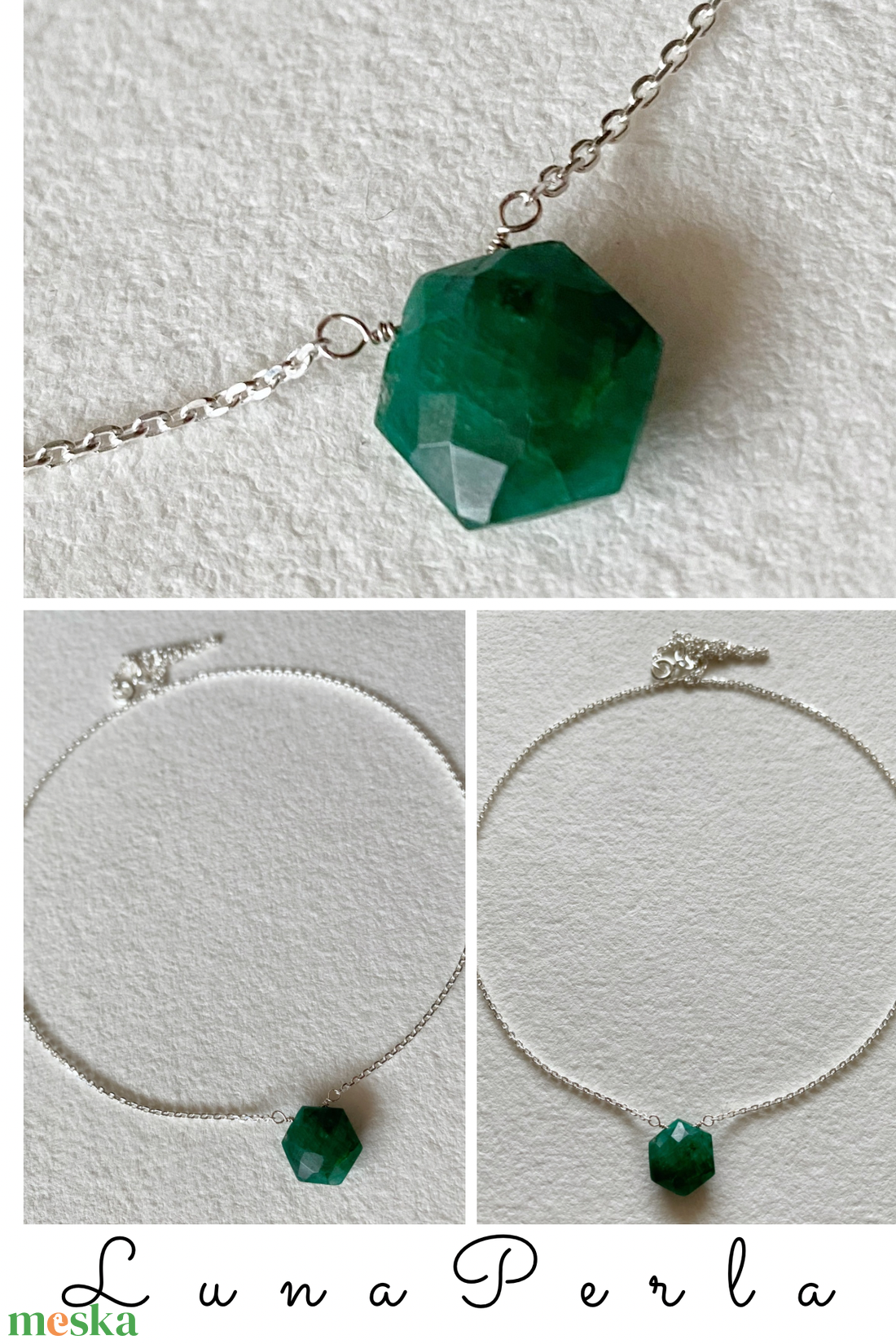 Minimál nyaklánc smaragddal - ékszer - nyaklánc - gyöngyös nyaklánc - Meska.hu
