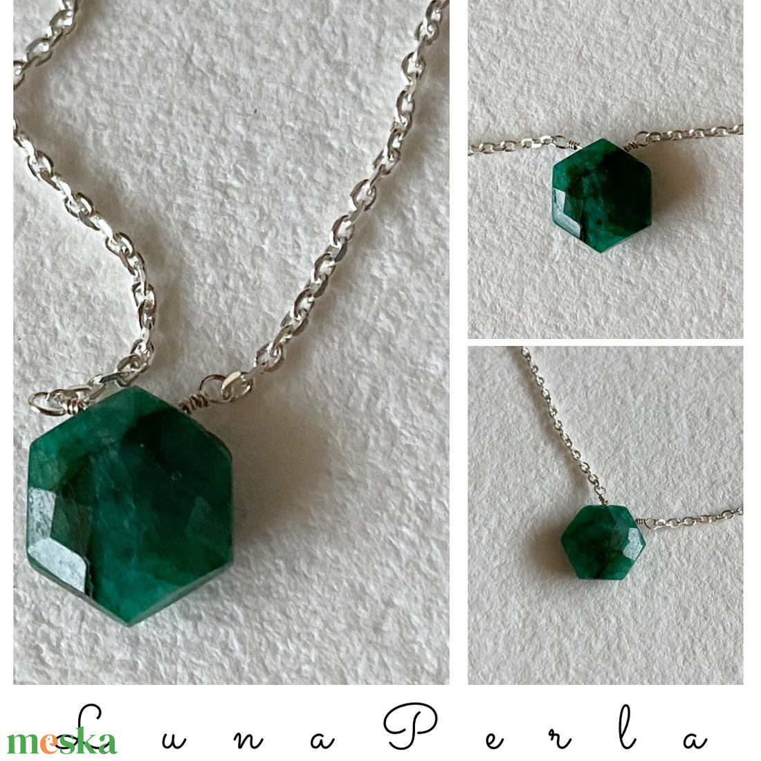 Minimál nyaklánc smaragddal - ékszer - nyaklánc - gyöngyös nyaklánc - Meska.hu