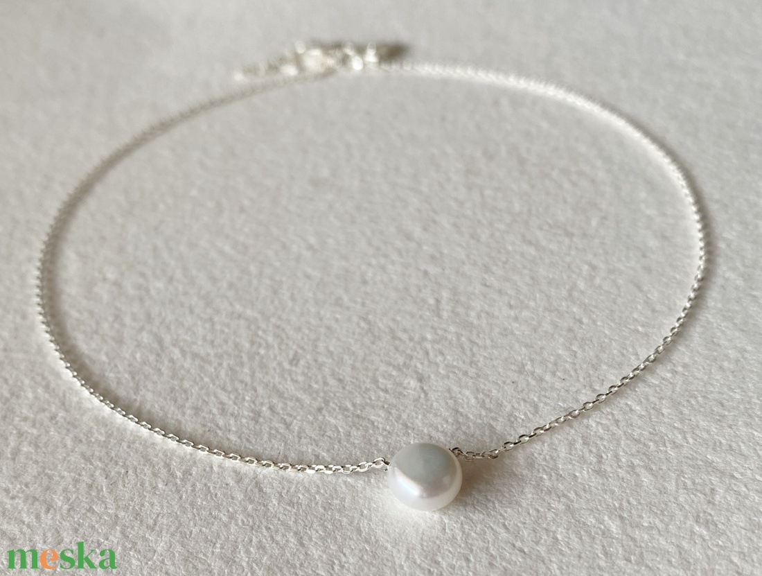 Minimál ezüst nyaklánc tenyésztett gyönggyel - ékszer - nyaklánc - gyöngyös nyaklánc - Meska.hu