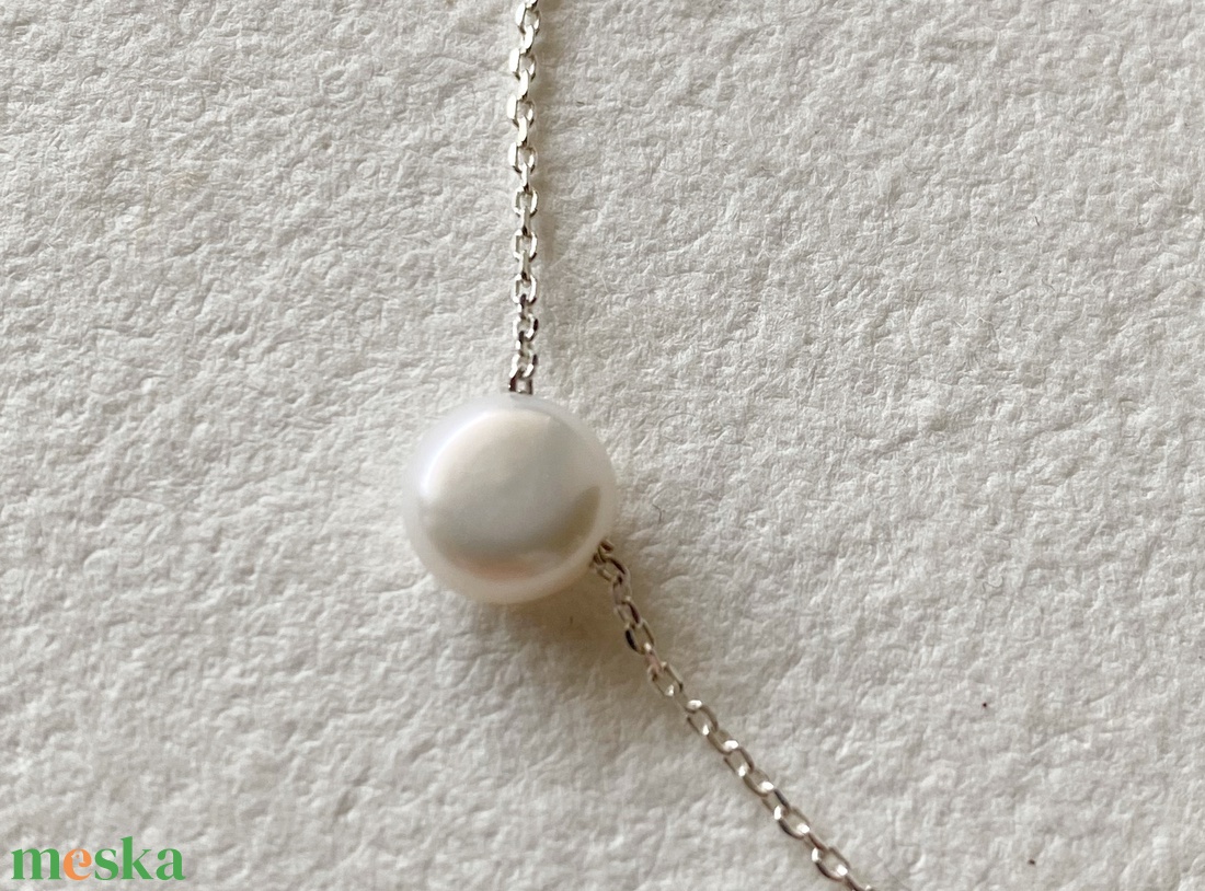 Minimál ezüst nyaklánc tenyésztett gyönggyel - ékszer - nyaklánc - gyöngyös nyaklánc - Meska.hu