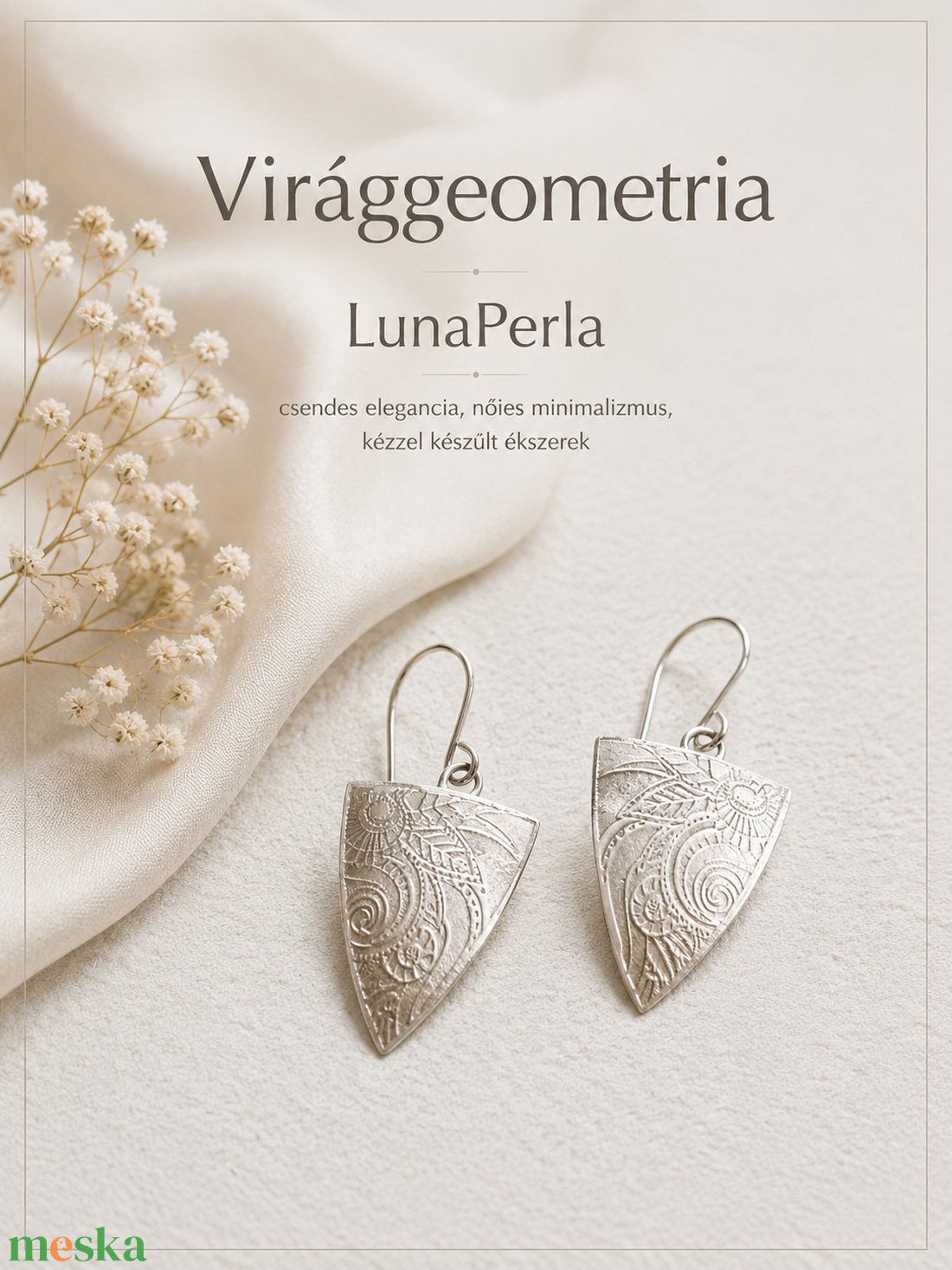 Virággeometria � modern-romantikus ezüst fülbevaló - ékszer - fülbevaló - lógó fülbevaló - Meska.hu