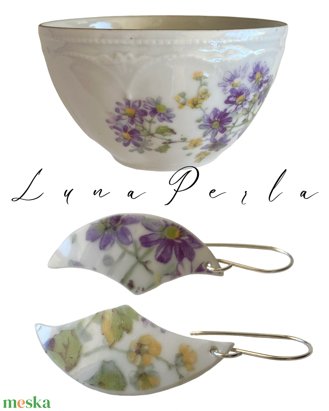 Porcelán fülbevaló - ékszer - fülbevaló - lógó fülbevaló - Meska.hu