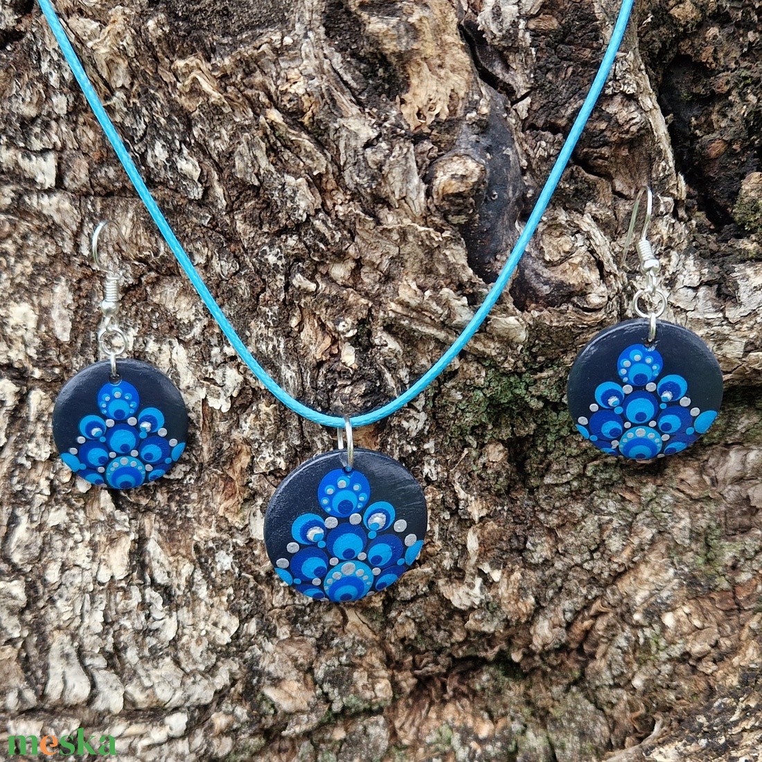 Ékszerszett pontfestéssel (kis, kék asszimmetrikus) - ékszer - ékszerszett - Meska.hu
