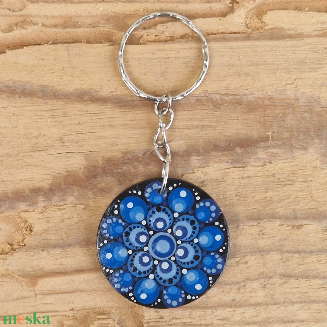 Fa kulcstartó, kulcskarika, táskadísz pontfestéssel (sötétkék mandala) - táska & tok - kulcstartó & táskadísz - kulcstartó - Meska.hu