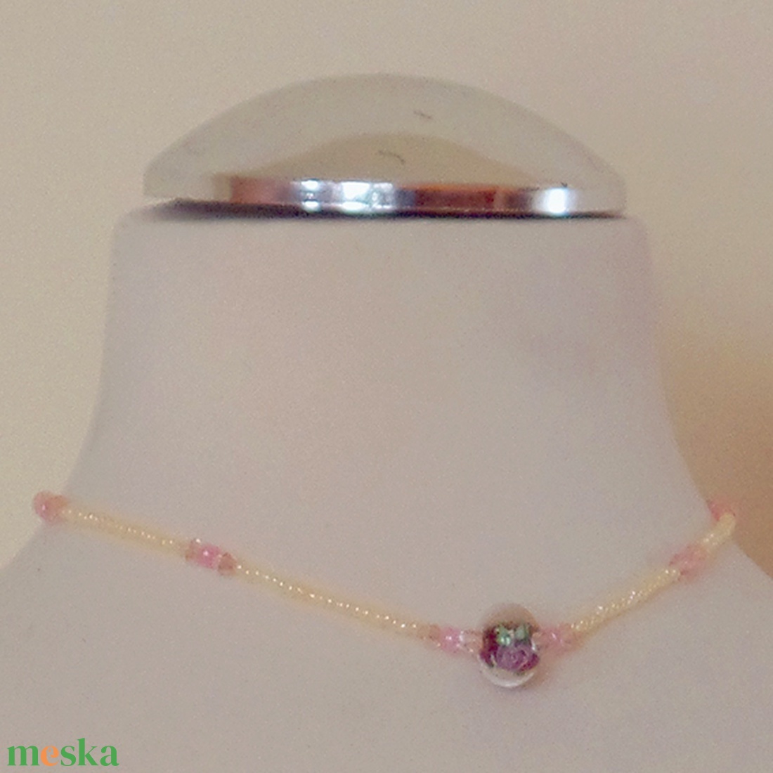 Gyermek nyaklánc (Üveg virág - 38 cm) - ékszer - nyaklánc - gyöngyös nyaklánc - Meska.hu