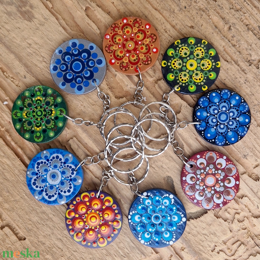Fa kulcstartó, kulcskarika, táskadísz pontfestéssel (türkiz mandala) - táska & tok - kulcstartó & táskadísz - kulcstartó - Meska.hu