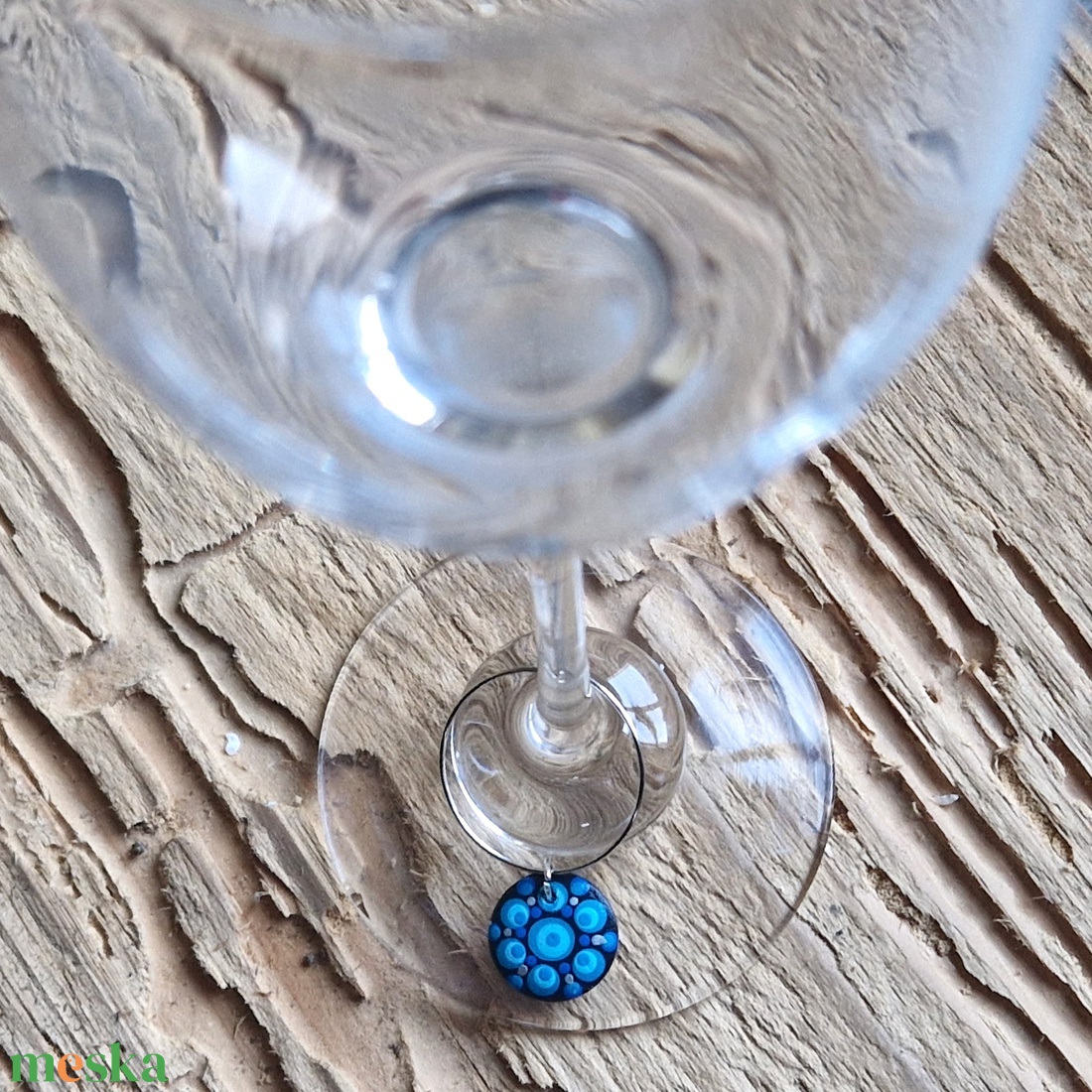 Pohár jelölő karika pontfestett függővel (türkiz-fekete) - otthon & életmód - konyhafelszerelés, tálalás - tálalás - boros poharak, szettek - Meska.hu