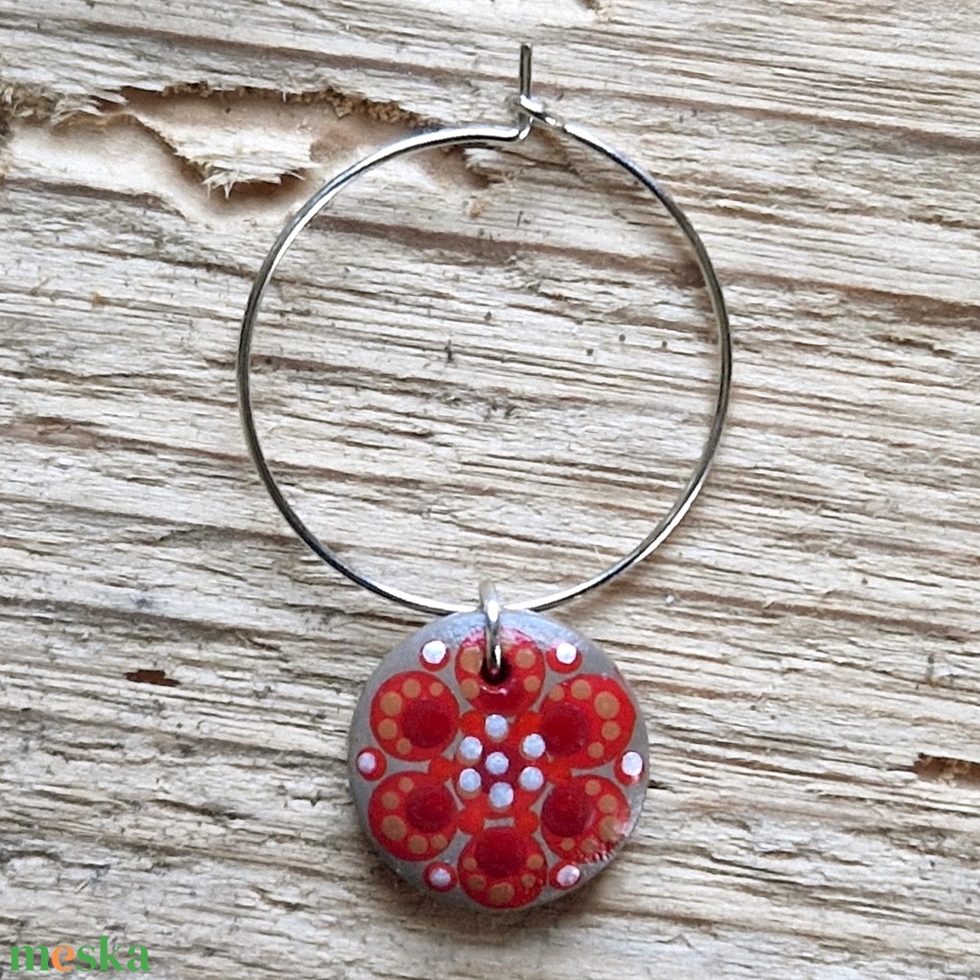 Pohár jelölő karika pontfestett függővel (bordó-szürke) - otthon & életmód - konyhafelszerelés, tálalás - tálalás - boros poharak, szettek - Meska.hu