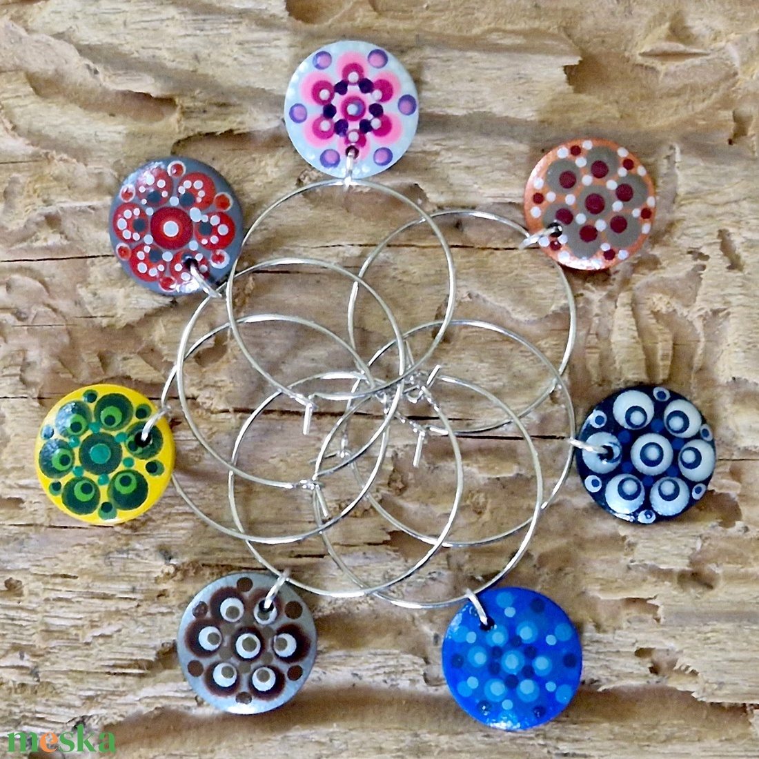 Pohár jelölő karika pontfestett függővel (égszínkék) - otthon & életmód - konyhafelszerelés, tálalás - tálalás - boros poharak, szettek - Meska.hu