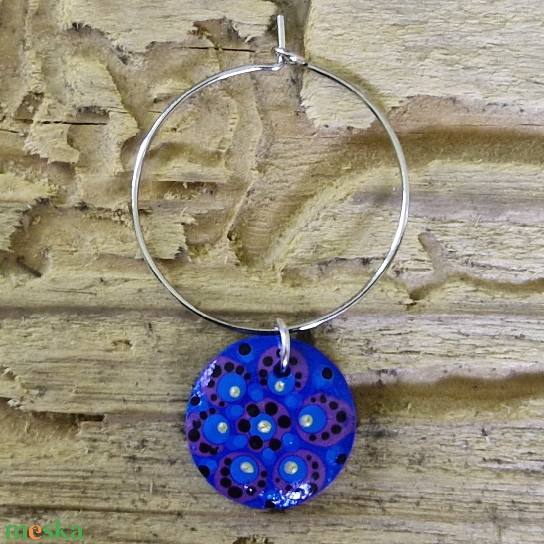 Pohár jelölő karika pontfestett függővel (lila-kék) - otthon & életmód - konyhafelszerelés, tálalás - tálalás - boros poharak, szettek - Meska.hu