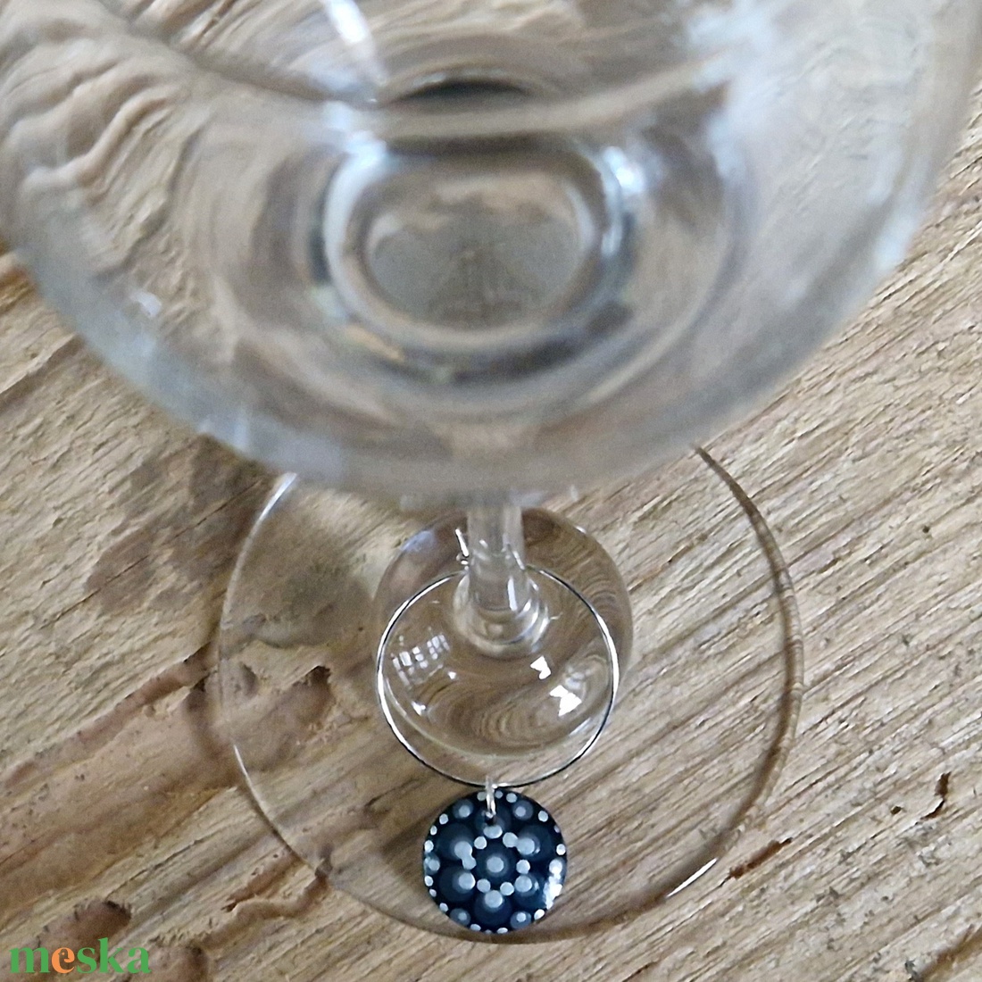 Pohár jelölő karika pontfestett függővel (ezüst-fekete) - otthon & életmód - konyhafelszerelés, tálalás - tálalás - boros poharak, szettek - Meska.hu