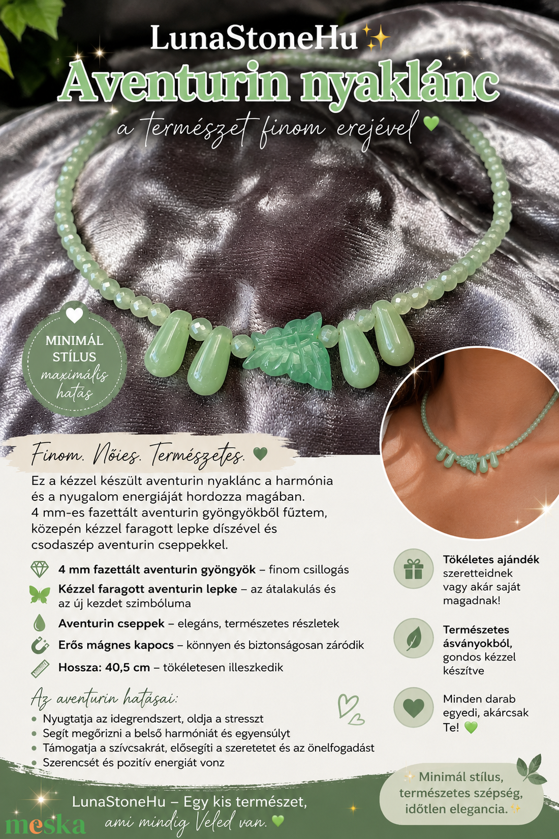Minimál Aventurin nyaklánc - ékszer - nyaklánc - gyöngyös nyaklánc - Meska.hu