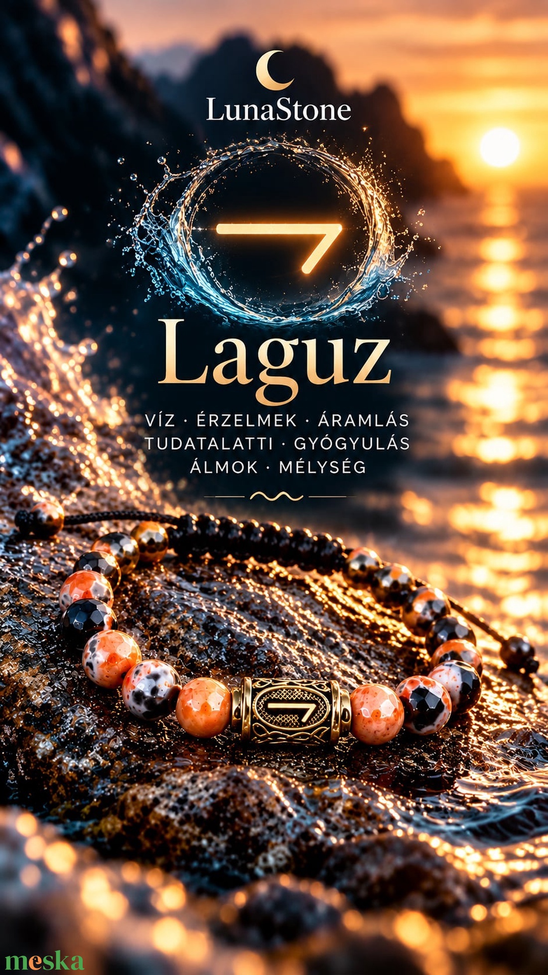 Laguz Áramlás � Fazettált tűzachát ásványkarkötő viking rúnával - ékszer - karkötő - ásványkarkötő - Meska.hu