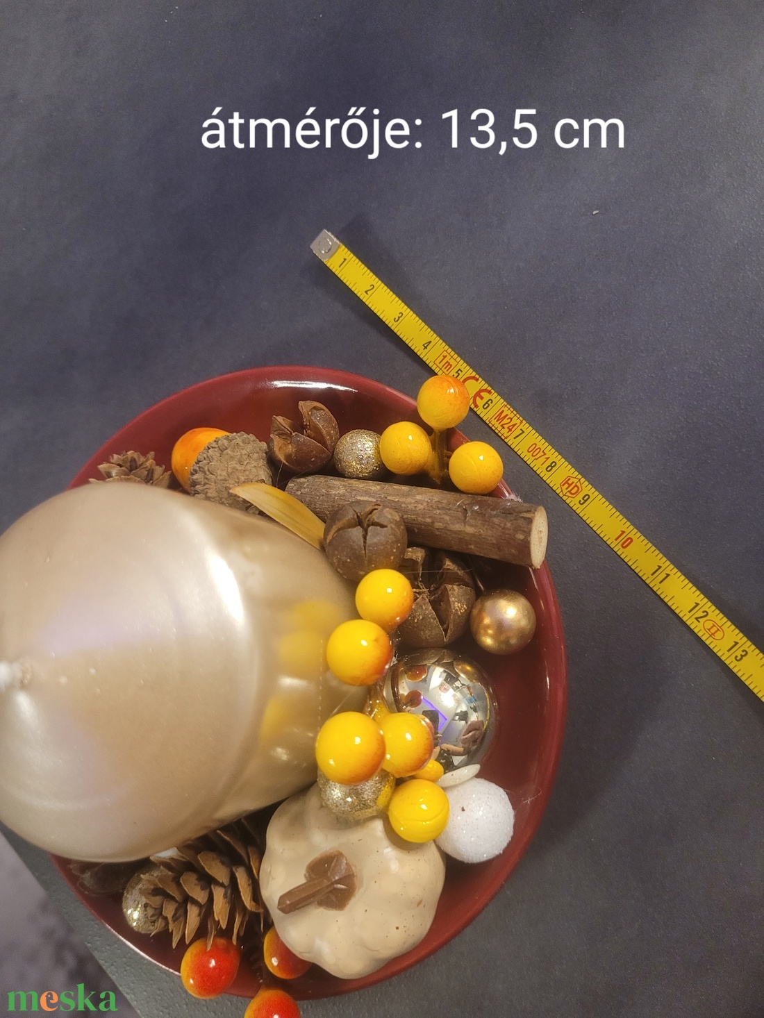 Őszi asztaldísz vörös-arany - otthon & életmód - dekoráció - asztal és polc dekoráció - asztaldísz - Meska.hu