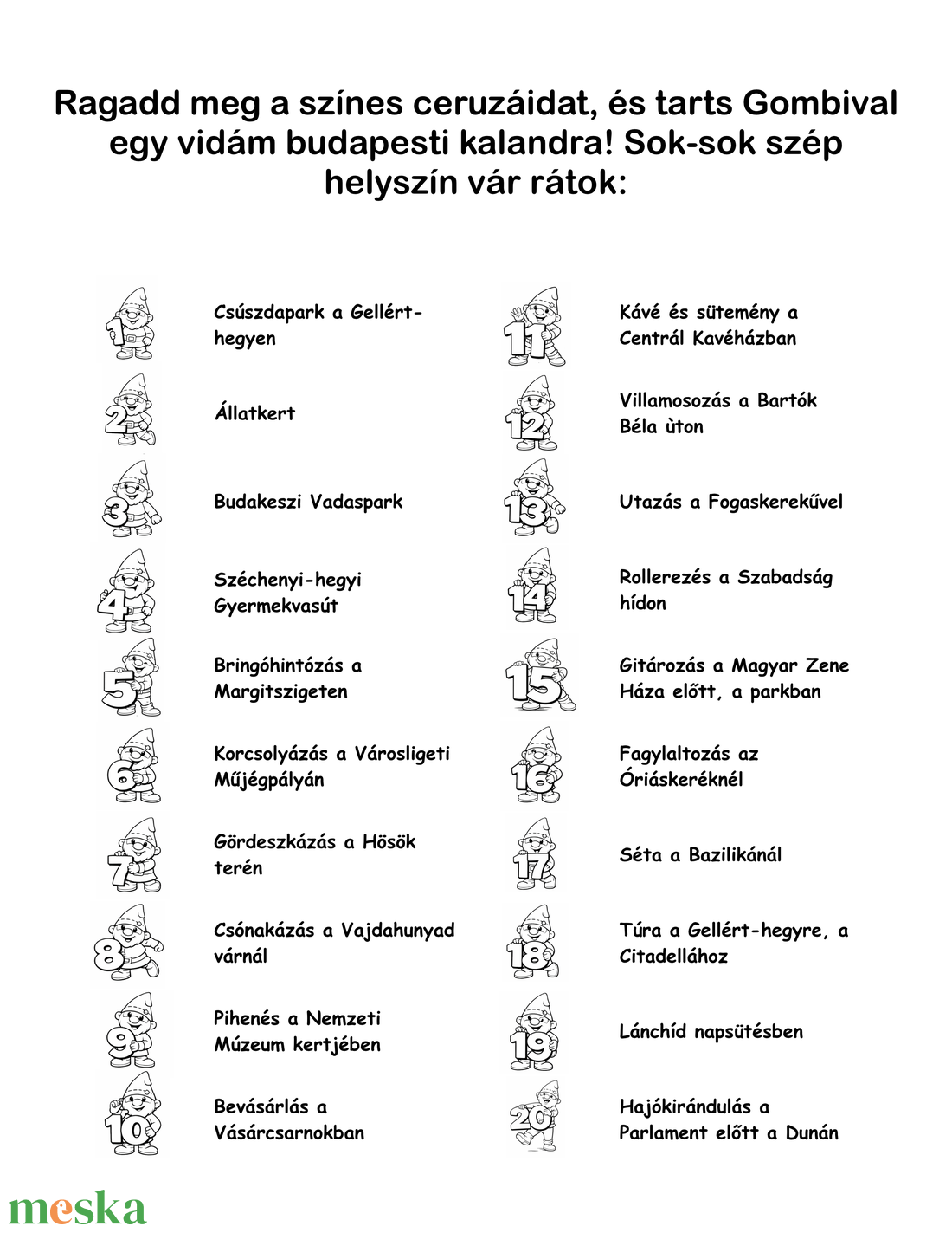 Budapest kifestőkönyv Gombival a kis törpével � letölthető PDF gyerekeknek - otthon & életmód - papír, írószer - színező - Meska.hu