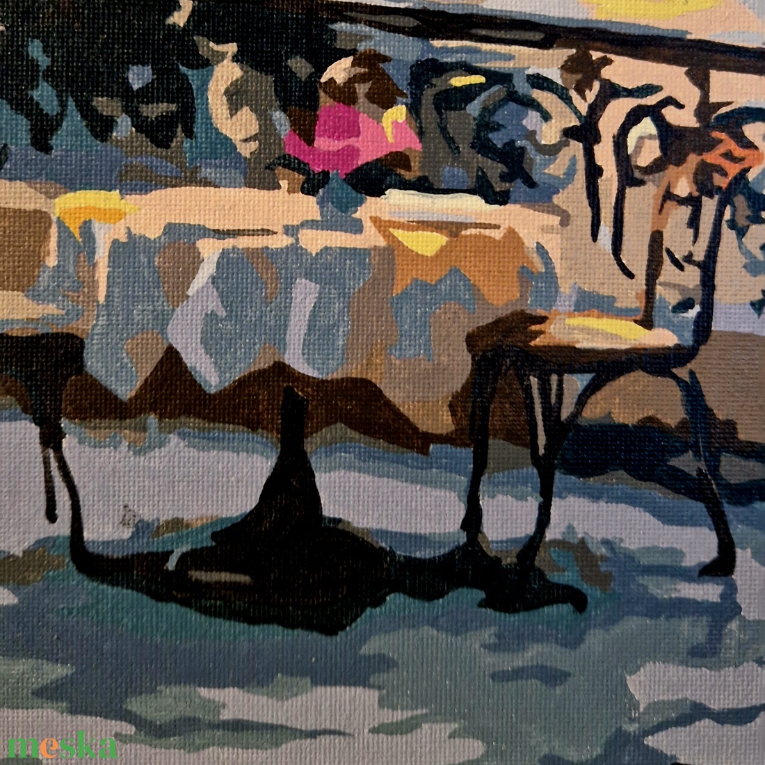 Párizsi Alkony - Notre-Dame és Szajna-parti kávézó (Kész számfestő kép, 40x50 cm) - művészet - festmény - akril - Meska.hu