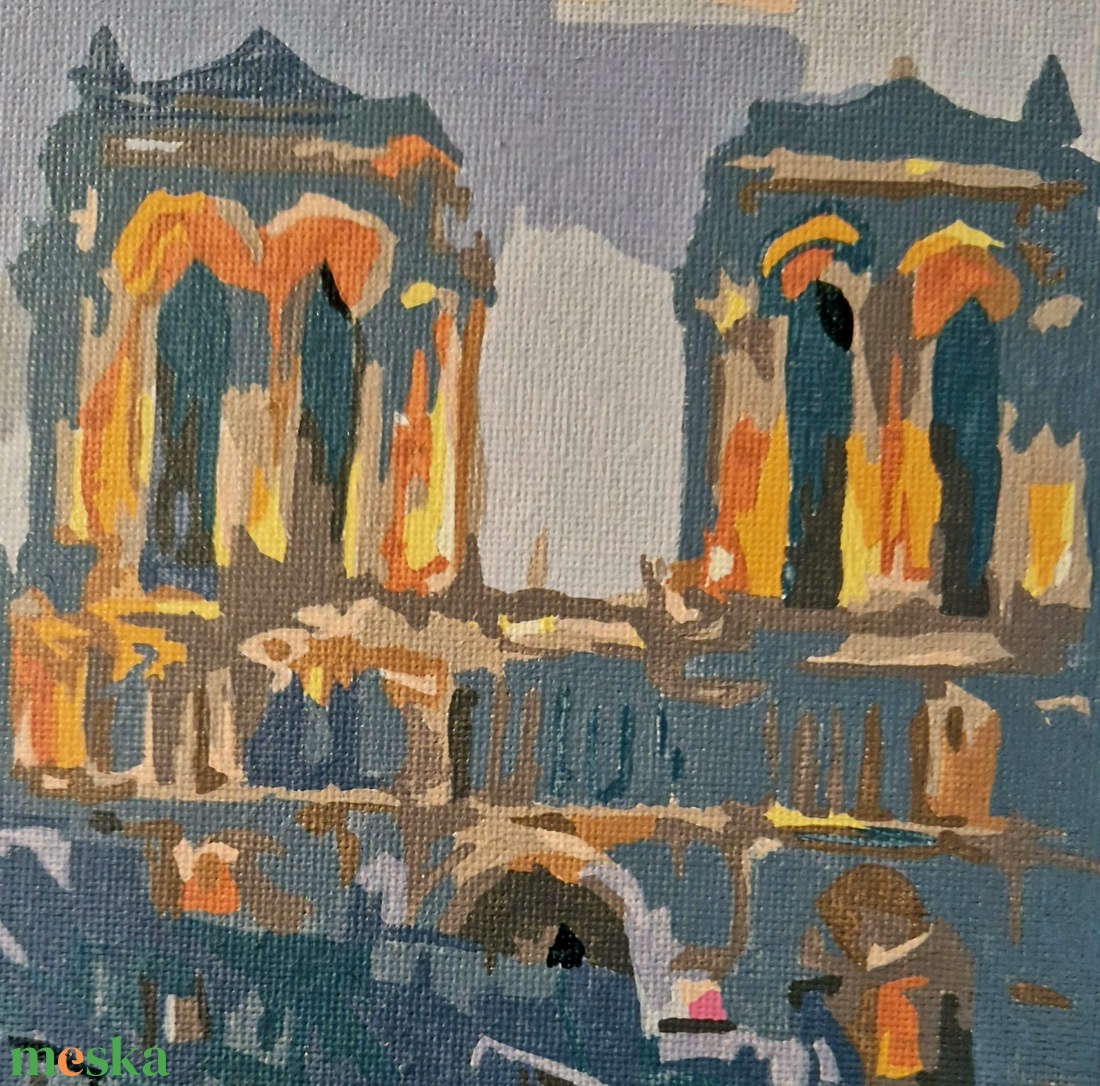 Párizsi Alkony - Notre-Dame és Szajna-parti kávézó (Kész számfestő kép, 40x50 cm) - művészet - festmény - akril - Meska.hu