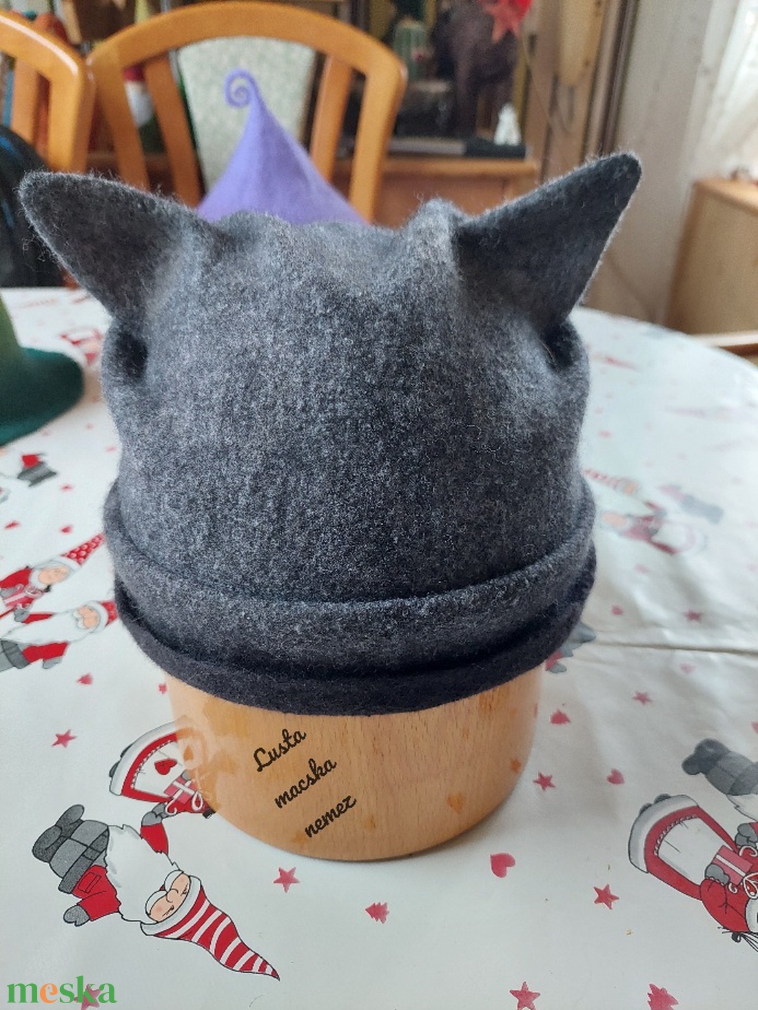 Nemez macskafüles sapka szürke cirmozással - ruha & divat - sál, sapka, kendő - kalap - Meska.hu