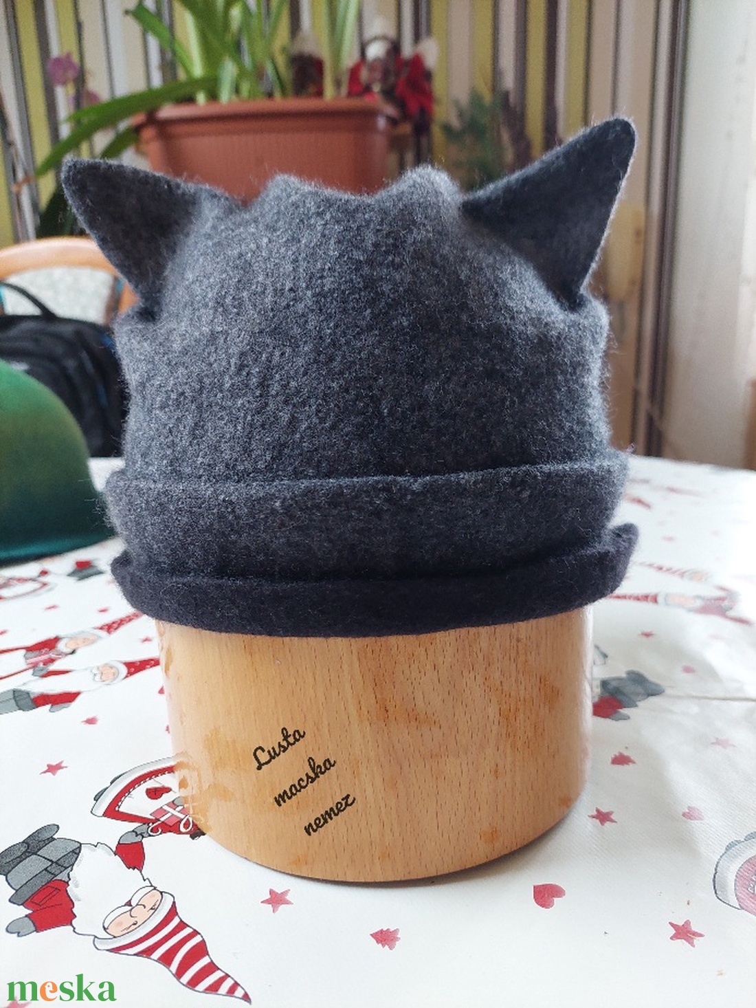 Nemez macskafüles sapka szürke cirmozással - ruha & divat - sál, sapka, kendő - kalap - Meska.hu