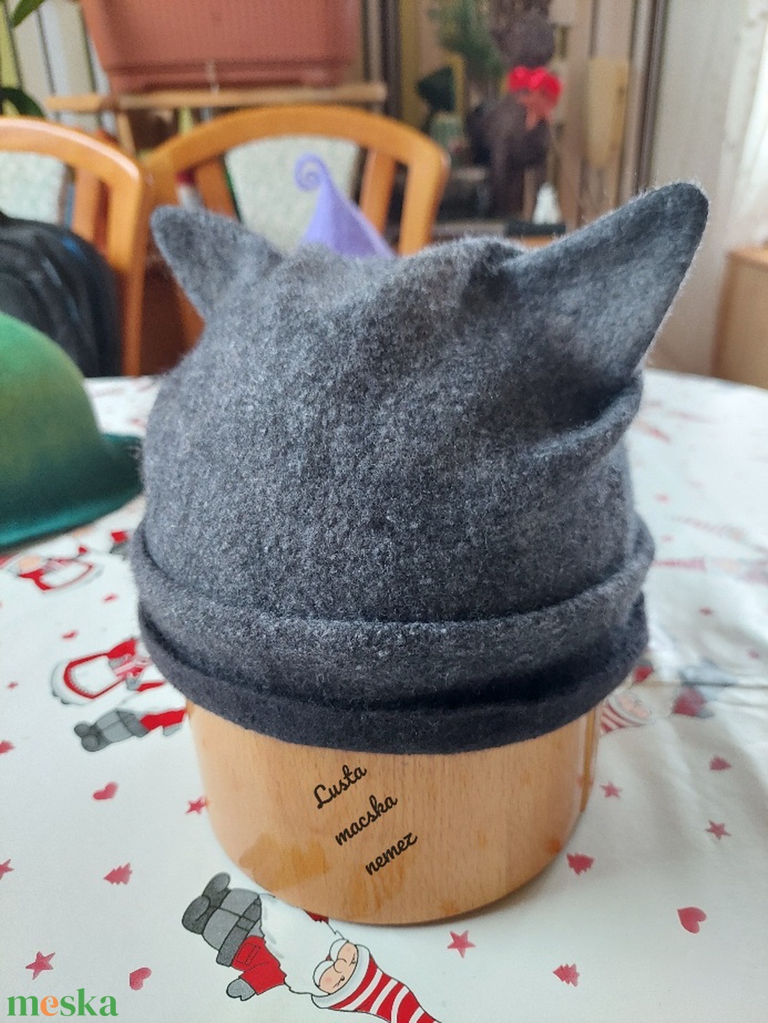 Nemez macskafüles sapka szürke cirmozással - ruha & divat - sál, sapka, kendő - kalap - Meska.hu