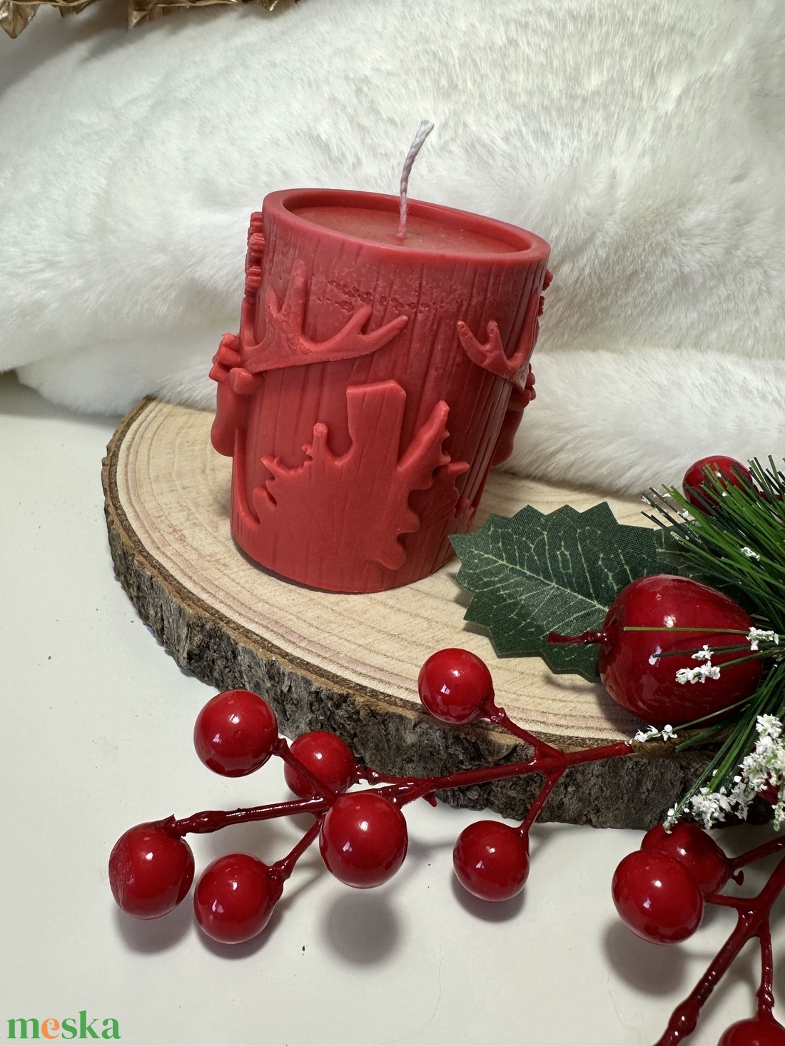 Szarvasos Szójaviasz Henger Gyertya - Piros - otthon & életmód - gyertya, illat, aroma - gyertya - Meska.hu