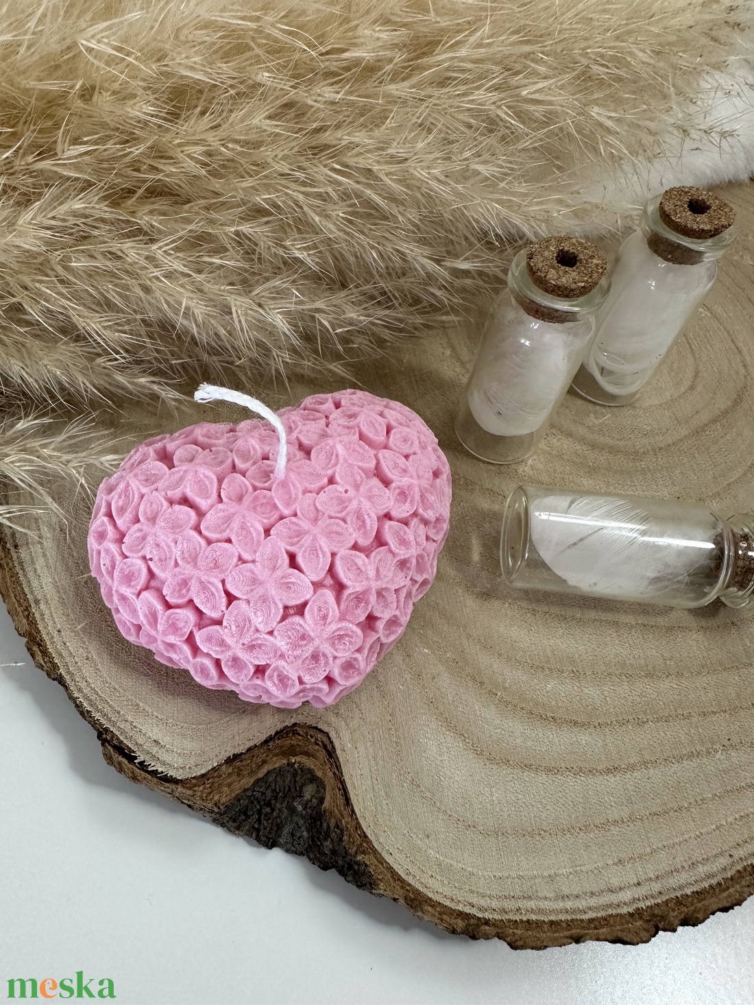 Valentin-napi szív alakú virágos gyertya - Rózsaszín - otthon & életmód - gyertya, illat, aroma - gyertya - Meska.hu