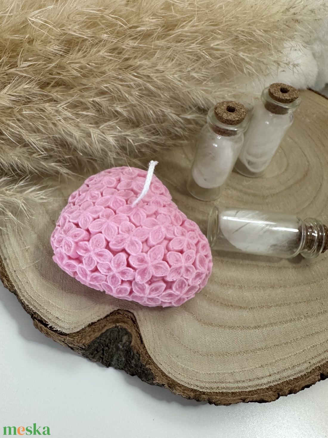 Valentin-napi szív alakú virágos gyertya - Rózsaszín - otthon & életmód - gyertya, illat, aroma - gyertya - Meska.hu