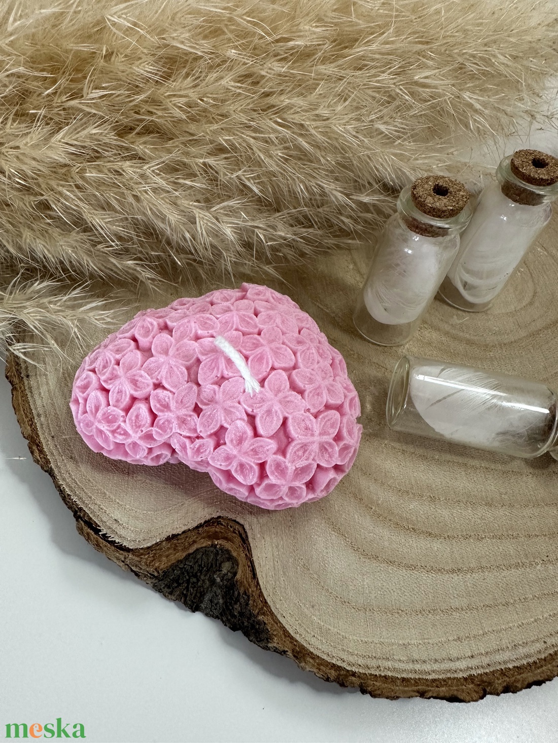 Valentin-napi szív alakú virágos gyertya - Rózsaszín - otthon & életmód - gyertya, illat, aroma - gyertya - Meska.hu