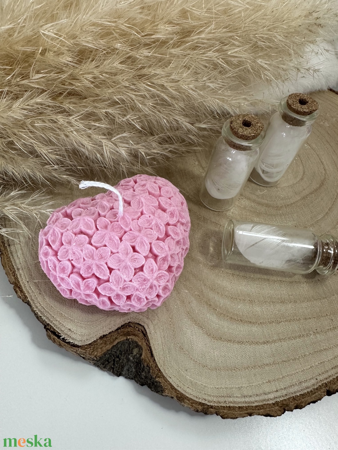 Valentin-napi szív alakú virágos gyertya - Rózsaszín - otthon & életmód - gyertya, illat, aroma - gyertya - Meska.hu