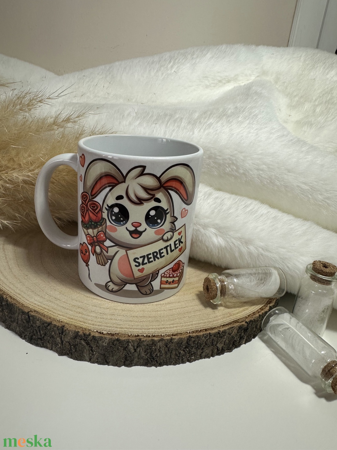 Valentin-napi nyuszis bögre SZERETLEK felirattal - otthon & életmód - konyhafelszerelés, tálalás - tálalás - bögre & csésze - Meska.hu
