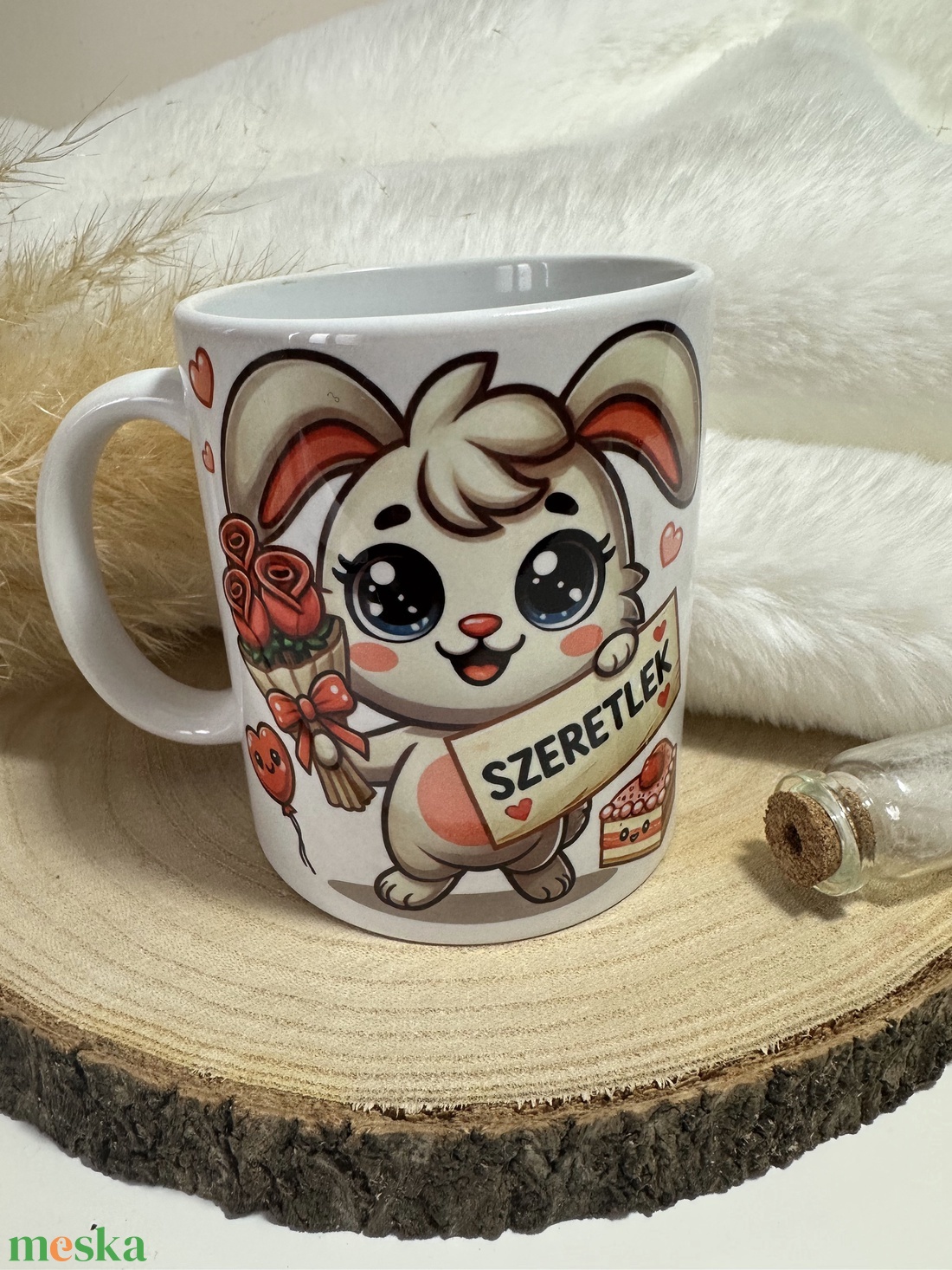 Valentin-napi nyuszis bögre SZERETLEK felirattal - otthon & életmód - konyhafelszerelés, tálalás - tálalás - bögre & csésze - Meska.hu